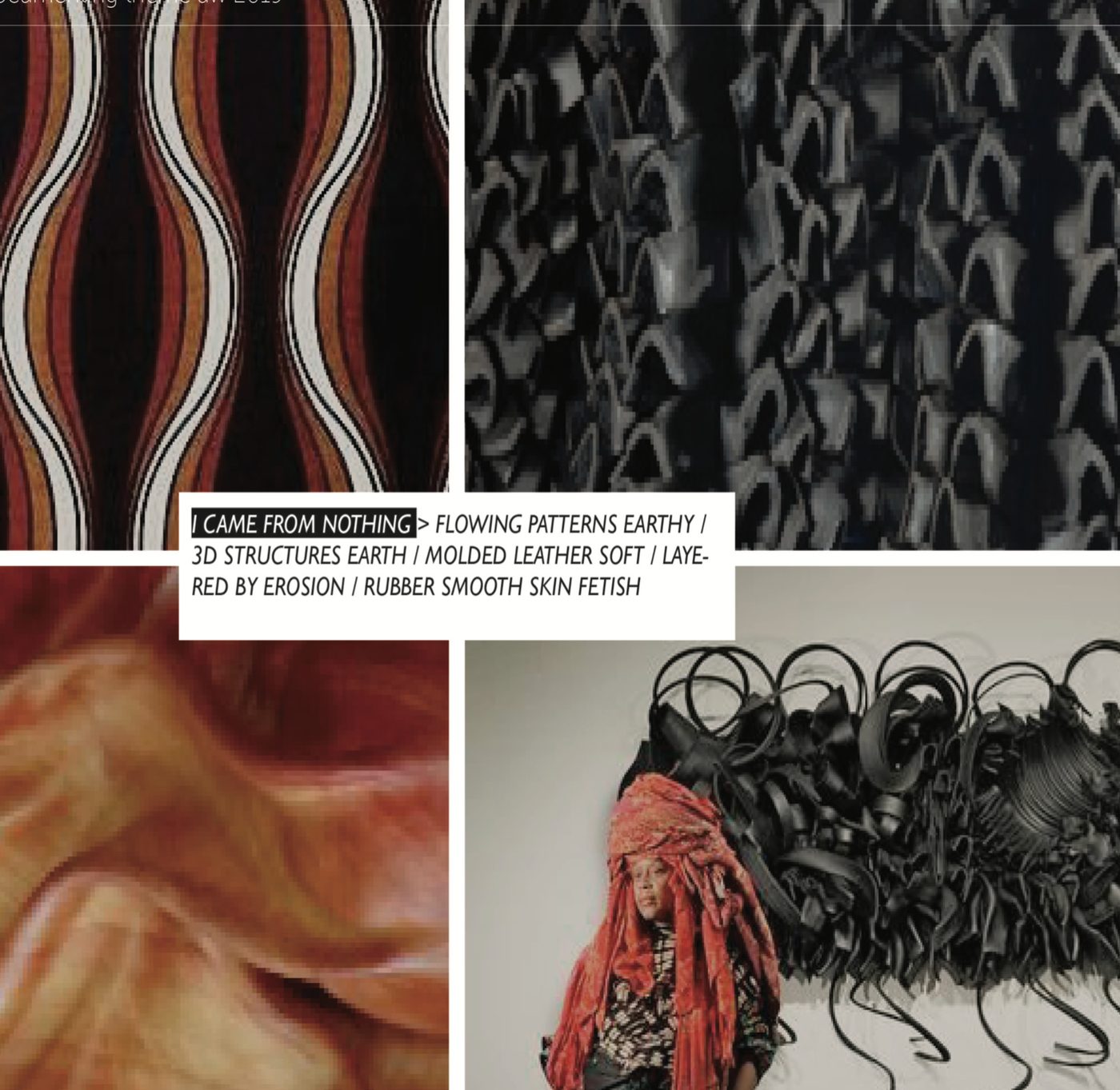 Moodboard for the 'I came from nothing' brand narrative — earthy textures and campaign imagery