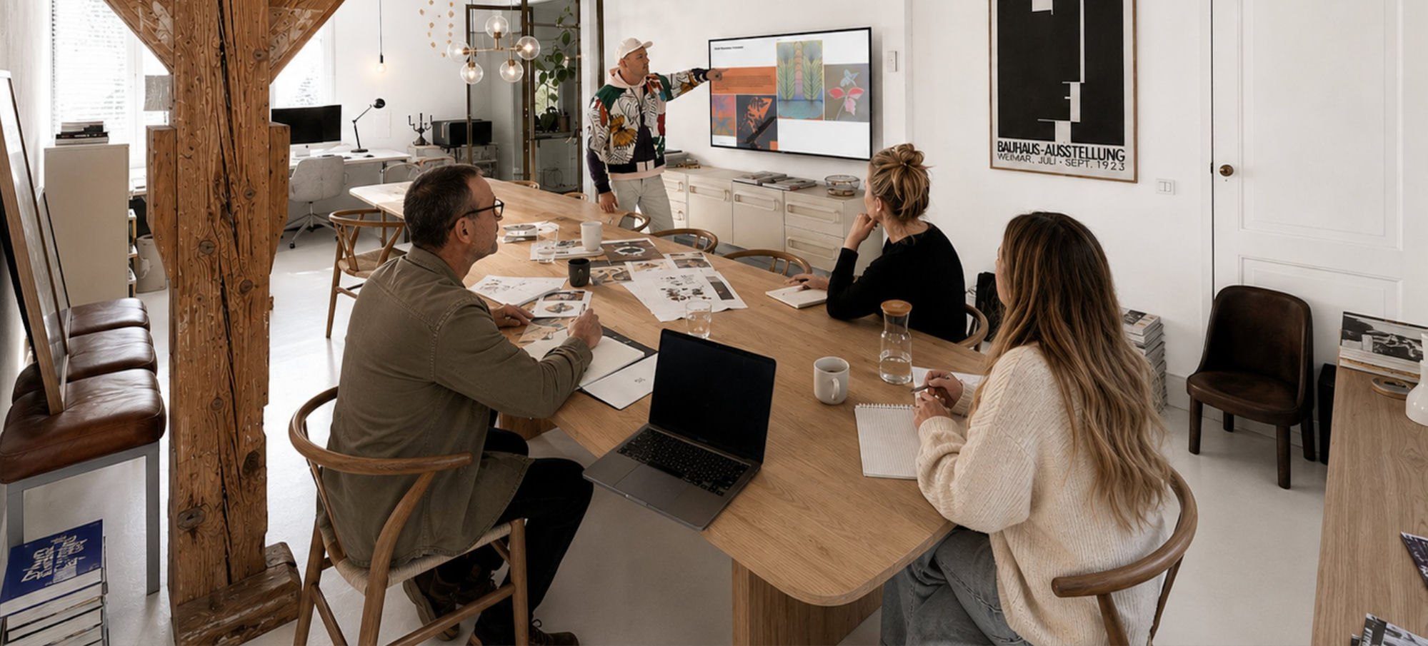 BNCL studio — the full team around the table during a creative direction session